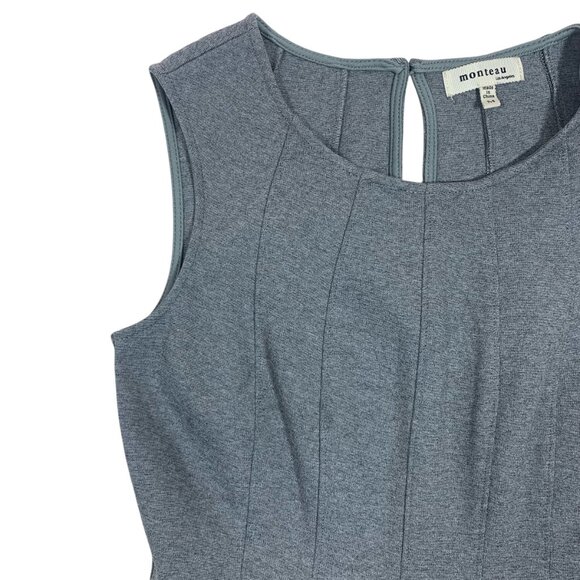 fit and flare cute sleeveless round neckline grey dress sz med Monteau - Picture 9 of 13